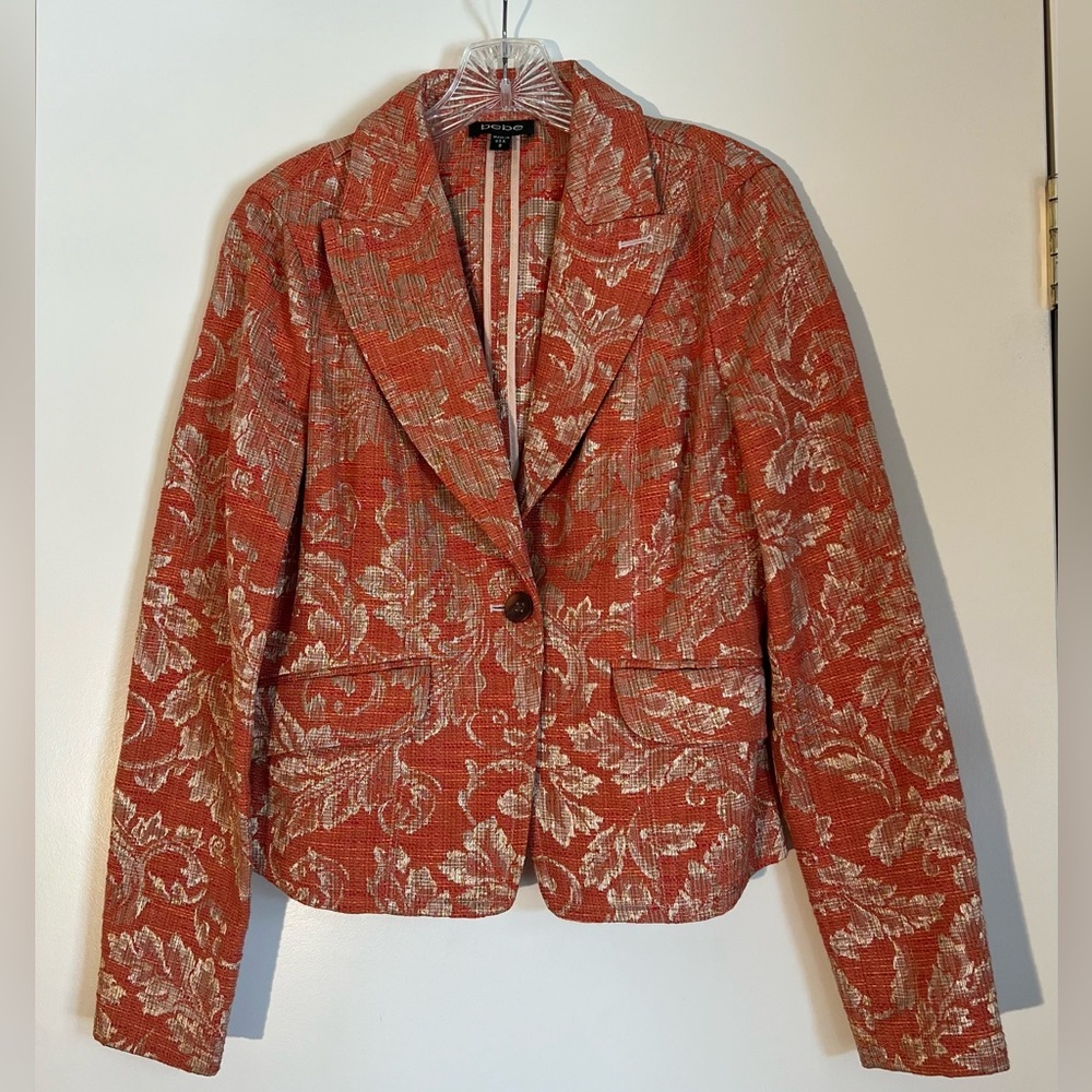 Bebe orange and gold floral blazer